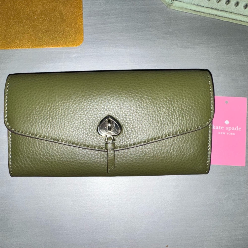 Kate Spade Marti Large Flap Wallet Pebbled Leather In Enchanted Green - NWT $249